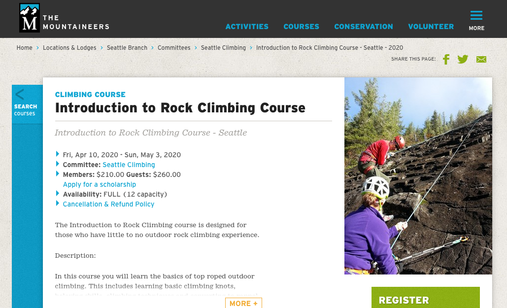 The Mountaineers Rock Climbing Course