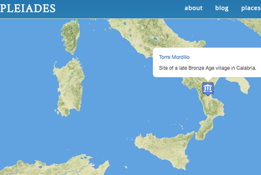 Screenshot of Pleiades map showing entry for Torre Mordilio